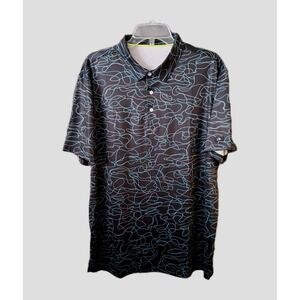 Obla Performance Polo Men's Large Black Blue Geometric Allover Print Golf Shirt